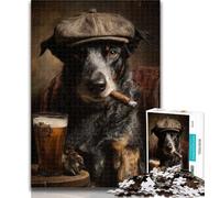 1000 Piece Jigsaw Cattle Dog Smoking 1000 Pieces Jigsaw Puzzle for Adults& Teens,Train Your Brain And Hands Gifts for Friends And Family 50x75cm
