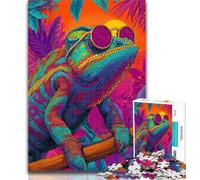 1000 Piece Jigsaw Chameleon Wearing Glasses Jigsaw Puzzles 1000 Pieces for Adults Teens,Diy Modern Wall Art Unique Gift Home Decor 26x38cm