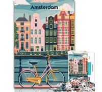 1000 Piece Jigsaw Charming Amsterdam Puzzles 1000 Pieces for Teenagers,Toys Educational Games Stress Relieving Artists Collection, Fine Art 75x50cm