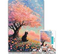 1000 Piece Jigsaw Cherry Blossom Tree Cat 1000 Pieces Jigsaw Puzzle for Adults& Teens,Train Your Brain And Hands Gifts for Friends And Family 50x75cm