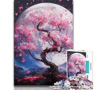 1000 Piece Jigsaw Cherry Blossom Trees Under The Moon 1000 Pieces Jigsaw Puzzle for Adults& Teens,Classic Educational Games Beautiful Decoration (26x38cm)