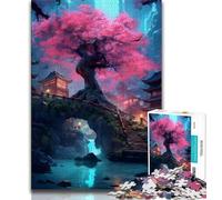 1000 Piece Jigsaw Cherry Tree Bridge Jigsaw Puzzles for Adults 1000 Piece,Perfect for Game Nights, Colorful Toy for Home Gift (50x75cm)