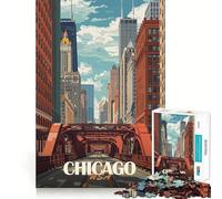 1000 Piece Jigsaw Chicago Cityscape Poster Smooth Edge Play Creative Game Toy Cozy Time Play Birthday Fun Gift (50x75cm)
