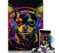 1000 Piece Jigsaw Chihuahua DJ Neon 1000 Pieces Jigsaw Puzzle for Adults& Teens,Classic Educational Games Beautiful Decoration 26x38cm