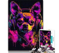 1000 Piece Jigsaw Chihuahua DJ Neon Adult Jigsaws 1000 Piece,Toys Educational Games Stress Relieving Artists Collection, Fine Art 26x38cm