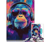 1000 Piece Jigsaw Chimpanzee Wearing Headphones 1000 Pieces Jigsaw Puzzle For Adults Teens,Parent-child Interaction for Age 14 Years Up 50x75cm