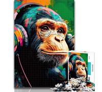 1000 Piece Jigsaw Chimpanzee with Headphones Adult Jigsaw Puzzles 1000 Pieces,Family Game Stress Reliever Difficult Challenge Great Gifts And Toys 50x75cm