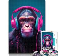 1000 Piece Jigsaw Chimpanzee with Headphones Puzzles for Adults Teens 1000 Pieces,Family Game Birthday Gifts.Challenge High Difficulty 26x38cm