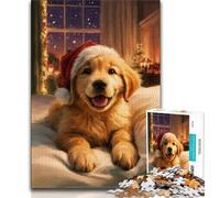 1000 Piece Jigsaw Christmas Golden Retriever Jigsaws Puzzles 1000 Pieces for Adults Gifts,with Matching Poster And Trivia Sheet for Age 14 (26x38cm)