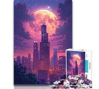 1000 Piece Jigsaw City at Sunset Puzzles 1000 Pieces for Teenagers,Stress Reliever Difficult Challenge Enhance Love between Couples 50x75cm