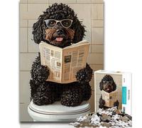 1000 Piece Jigsaw Cocker Spaniel Sitting Toilet Jigsaw Puzzles for Teenagers,Toys Educational Games Stress Relieving Parent-child Interaction 50x75cm