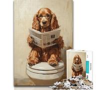 1000 Piece Jigsaw Cocker Spaniel Sitting Toilet Puzzles 1000 Pieces for Teenagers,Stress Reliever Difficult Challenge Enhance Love between Couples 50x75cm