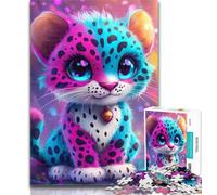 1000 Piece Jigsaw Colored Leopard 1000 Piece Jigsaw Puzzles for Adults,Toys Educational Games Stress Relieving Unique Home Decor And Gifts 26x38cm