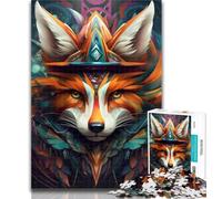 1000 Piece Jigsaw Colorful Art Fox 1000 Piece Jigsaw Puzzles for Adults & Teens,with Matching Poster And Trivia Sheet for Age 14 26x38cm