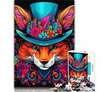 1000 Piece Jigsaw Colorful Art Fox 1000 Piece Jigsaw Puzzles for Adults & Teens,with Matching Poster And Trivia Sheet for Age 14 75x50cm
