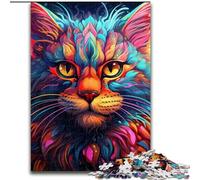 1000 Piece Jigsaw Colorful Art Psychedelic Cat Impossible Jigsaw Puzzles for Adults Family Game Night Fun, DIY Decorative Artwork size : 50x75cm