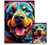 1000 Piece Jigsaw Colorful Art Rottweiler Wooden Jigsaw Relax & Challenge, Colorful Home Decor Art, for Friends 50x75CM/19.68x29.52inch