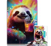 1000 Piece Jigsaw Colorful Art Sloth Jigsaw Puzzles for Teenagers 1000,Challenging Difficult with Fully Interlocking Randomly Shaped Pieces 26x38cm