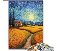 1000 Piece Jigsaw Countryside Under The Night Sky Wooden Jigsaw Puzzles for Adults Perfect for Home & Office Decor, Parties, Birthdays (Size 50x75cm)