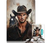 1000 Piece Jigsaw Cowboy Oil Painting Puzzles for Adults Teens 1000 Pieces,Family Game Birthday Gifts.Challenge High Difficulty 26x38cm