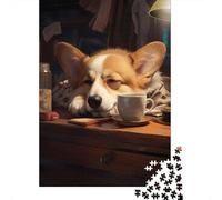1000 Piece Jigsaw, Cute Dog Corgi Coffee Cozy, 38x26cm/1000pcs