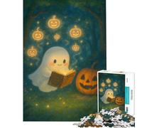 1000 Piece Jigsaw Cute Ghost Reading Book with Pumpkin Relaxing Games Brain Intelligence Challenge Addictive Toys Gifts for Women Men Hand Speed Race (Size 50x75cm)