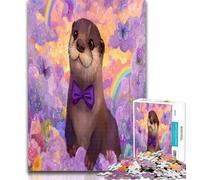 1000 Piece Jigsaw Cute Otter Puzzles for Adults And Teenagers,Stress Reliever Difficult Challenge Enhance Love between Couples 26x38cm