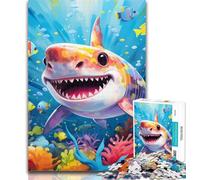 1000 Piece Jigsaw Cute Shark 1000 Piece Jigsaw Puzzles for Adults & Teens,with Matching Poster And Trivia Sheet for Age 14 26x38cm