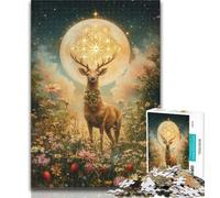 1000 Piece Jigsaw Deer Under The Moon Adult Puzzles 1000 Pieces,Learning Educational Toys Family Games Enhance Love between Couples 26x38cm