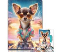 1000 Piece Jigsaw DJ Chihuahua Jigsaw Puzzles for Adults 1000 Piece,Perfect for Game Nights, Colorful Toy for Home Gift 75x50cm