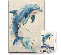 1000 Piece Jigsaw Dolphin Watercolor Animal Relaxing Leisure Time Activity Precision Cut Smooth Edge Play Toy Size 38x52cm