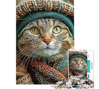 1000 Piece Jigsaw Dressed Cat Portrait Puzzles for Teenagers For Family Fun Parent-child Interaction Unique Gifts for Birthday And Christmas (Size 38x26cm)