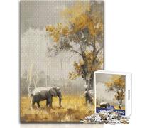 1000 Piece Jigsaw Elephant in Golden Forest Relaxing Leisure Time Activity Precision Cut Smooth Edge Play Toy Size 50x75cm