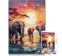 1000 Piece Jigsaw Elephants Africa Sunset Relaxing Leisure Time Activity Precision Cut Smooth Edge Play Toy Size 38x26cm