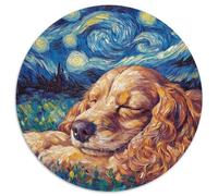 1000 Piece Jigsaw English Cocker Spaniel Night Sky Round Puzzle 1000 Pieces Jigsaw Perfect for Family Fun on Christmas, Thanksgiving, Birthdays & Easter (67.5x67.5cm)