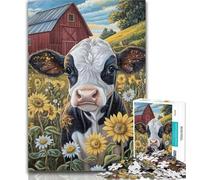 1000 Piece Jigsaw Farm Sunflower Cows 1000 Pieces Jigsaw Puzzles for Adults And Teens,Fun Activity for Home, Rainy Days Toys, Birthday Gifts 50x75cm