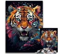 1000 Piece Jigsaw Fierce Colorful Tiger Difficult Puzzles for Adults Intricate Design for Teenagers, DIY Decor, And BrainBoosting Fun 1000 PCS(38x26cm)