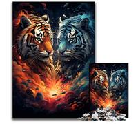 1000 Piece Jigsaw Fierce Painting Fire Tiger Wooden Jigsaw Puzzles Brain Teaser Game, Interactive Family Game, Suitable for Ages 1000 PCS(75x50cm)