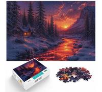 1000 Piece Jigsaw, Fire River in Winter Forest, 1000pcs (75x50cm)