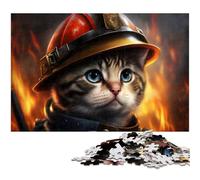 1000 Piece Jigsaw Firefighter Cat Wooden Jigsaw Puzzles for Adults Adult Game Gift Family Interactive Game Brain Challenge Gift 50x75CM/19.68x29.52inch
