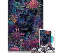 1000 Piece Jigsaw Floral Black Panther Jigsaw Puzzles for Teenagers,Stress Reliever Difficult Challenge Enhance Love between Couples 50x75cm
