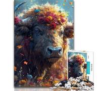 1000 Piece Jigsaw Flowers And Bison Adult Puzzles 1000 Pieces,Learning Educational Toys Family Games Enhance Love between Couples (38x26cm)