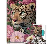 1000 Piece Jigsaw Flowers And Leopards Jigsaw Puzzles for Adults,Artistic Wall Decor & Birthday Gift Idea for Friends, Home Office 26x38cm
