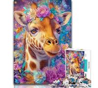 1000 Piece Jigsaw Flowers Giraffe Jigsaw Puzzles for Teenagers 1000,Challenging Difficult with Fully Interlocking Randomly Shaped Pieces 26x38cm