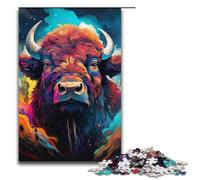 1000 Piece Jigsaw for Adults Colorful Psychedelic Animal Buffalo Jigsaw Puzzle for Kids Wood Puzzle Educational Game for Adult 1000 PCS(38x26cm)