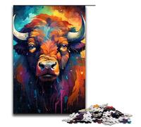 1000 Piece Jigsaw for Adults Colorful Psychedelic Animal Buffalo Jigsaw Puzzle for Kids Wood Puzzle Educational Game for Adult 1000 PCS(75x50cm)