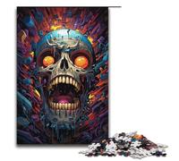 1000 Piece Jigsaw for Adults Colorful Psychedelic Evil Skull Wooden Puzzles Adults Educational Game Challenge Toy 1000 PCS(38x26cm)