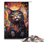 1000 Piece Jigsaw for Adults Colorful Psychedelic of Black Cat Jigsaw Puzzle for Kids Wood Puzzle Educational Game for Adult 1000 PCS(38x26cm)