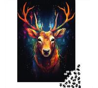 1000 Piece Jigsaw for Adults, Deer Colorful Pain Dark BG, 70x50cm/1000pcs