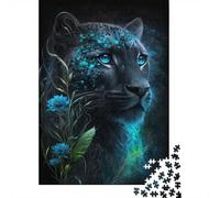 1000 Piece Jigsaw for Adults, Enchanted Leopard with Blue Flowers, 38x26cm/1000pcs